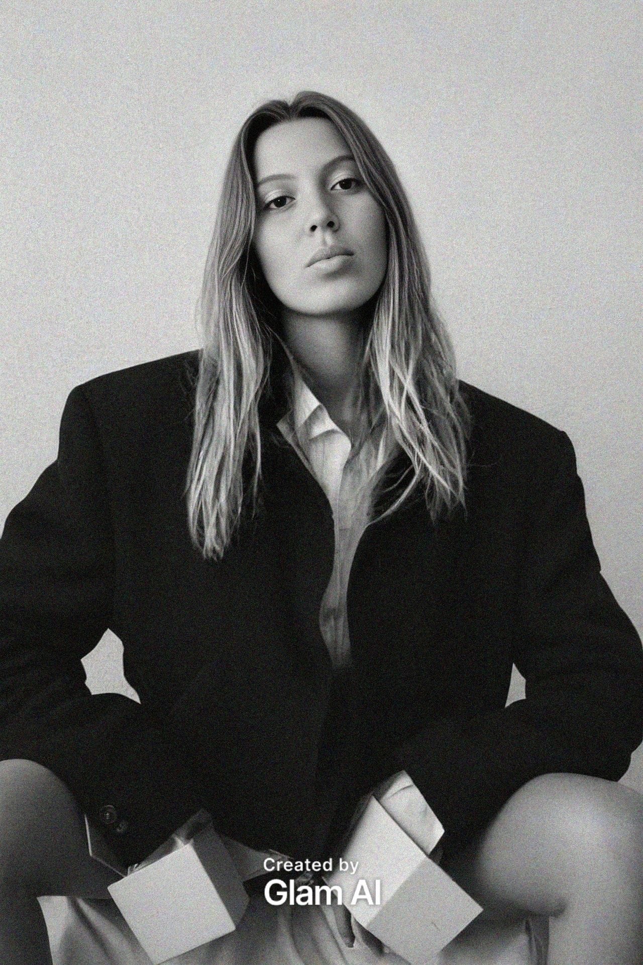 Portrait of a woman in a grey background.